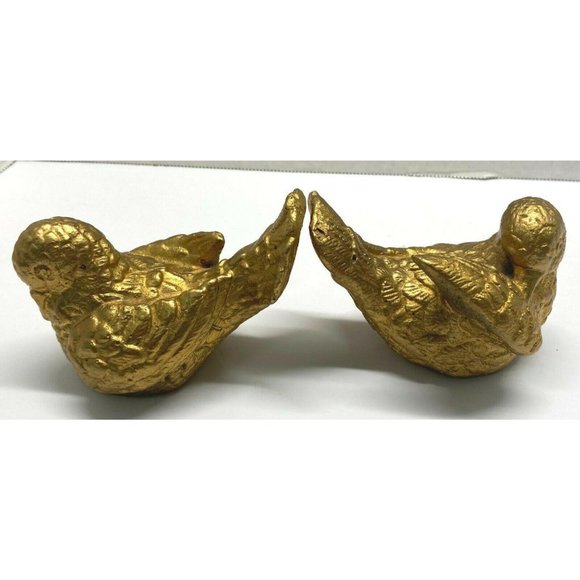 Turtle Doves Pair Sculpted Gold Painted Vintage Figurines Mexico MCM Home Decor - Picture 2 of 12